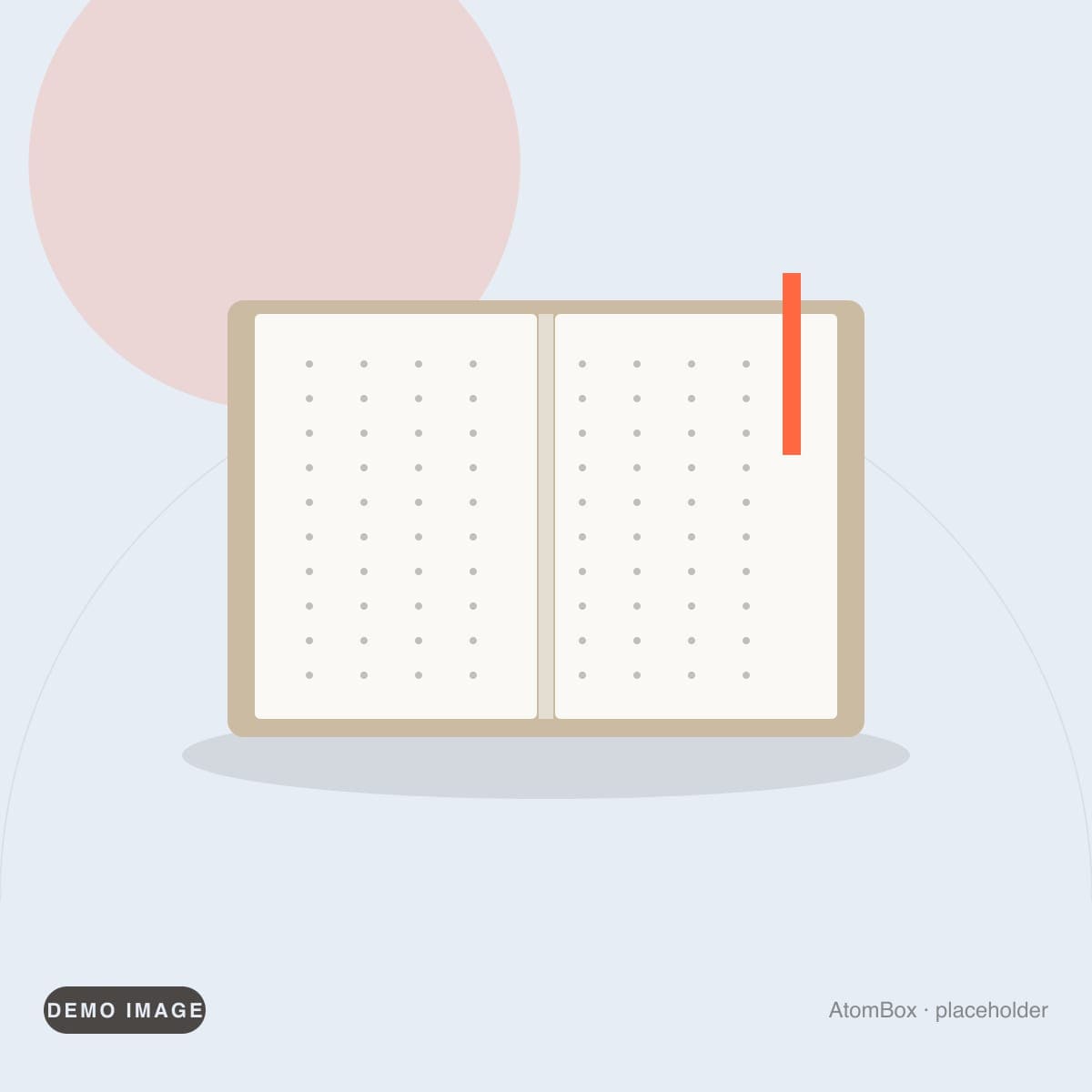 Demo illustration standing in for: Linen-bound notebook lying flat open showing dot grid pages