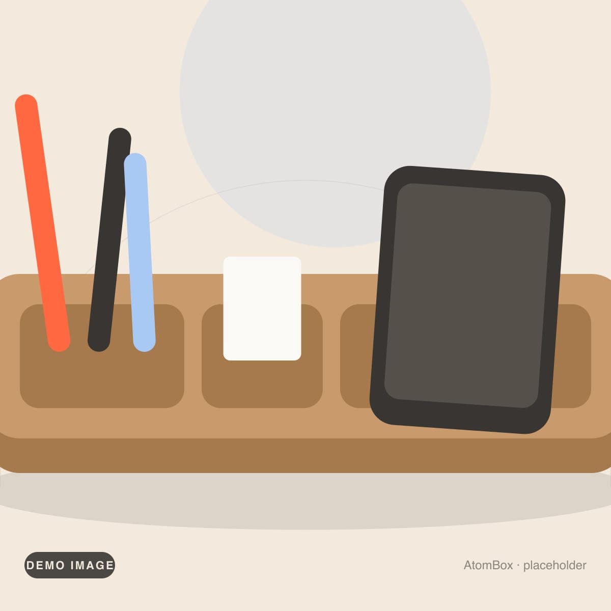 Demo illustration standing in for: Close view of the rounded oak edge and compartment dividers