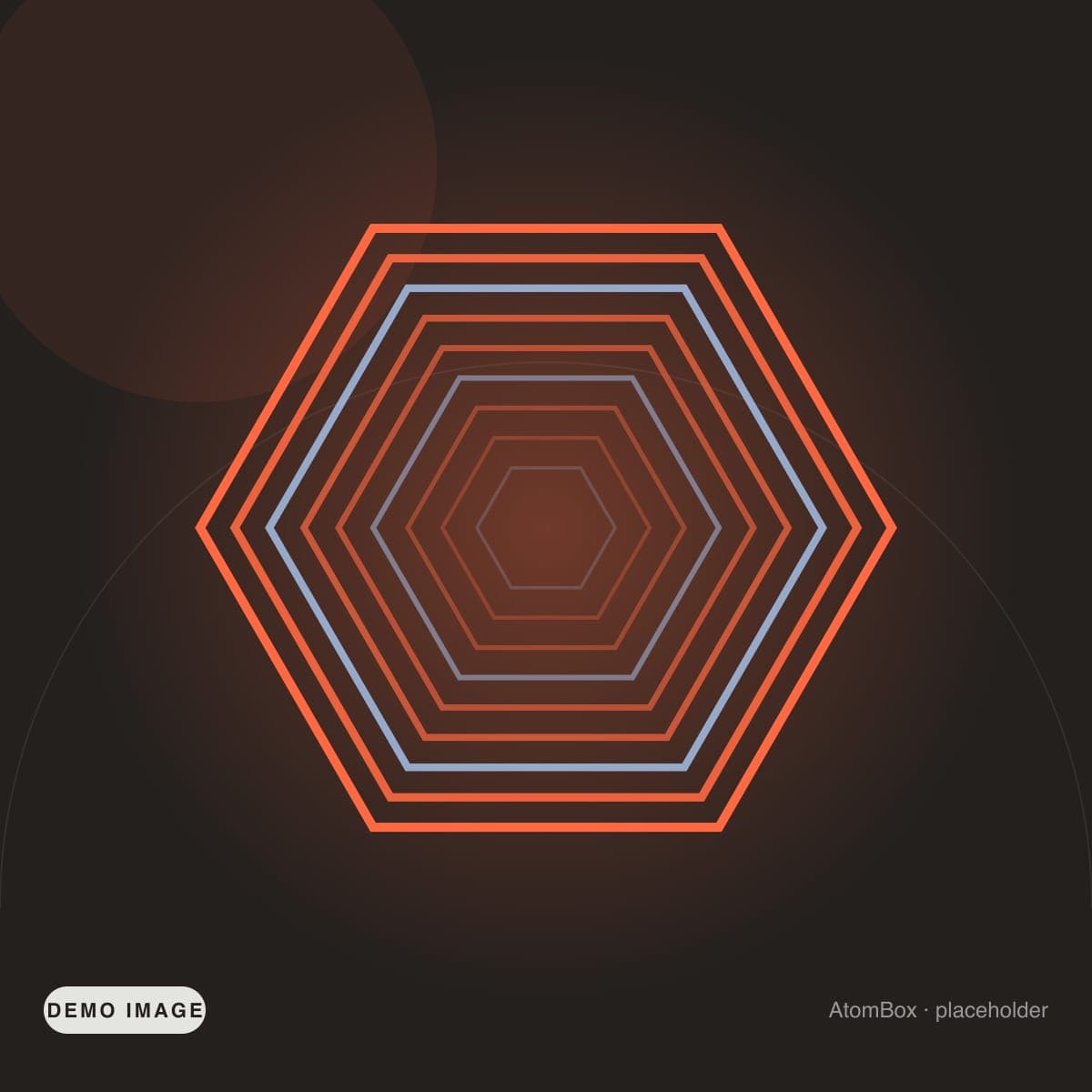 Demo illustration standing in for: Hexagonal infinity mirror glowing warm amber on a dark wall
