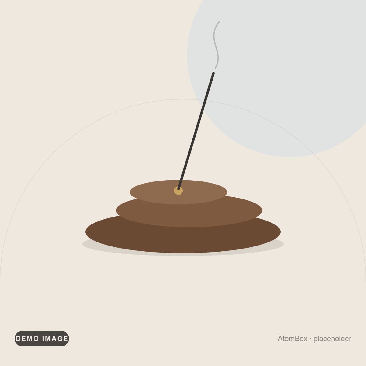 Demo illustration standing in for: Stacked disc incense holder with a lit stick and rising smoke