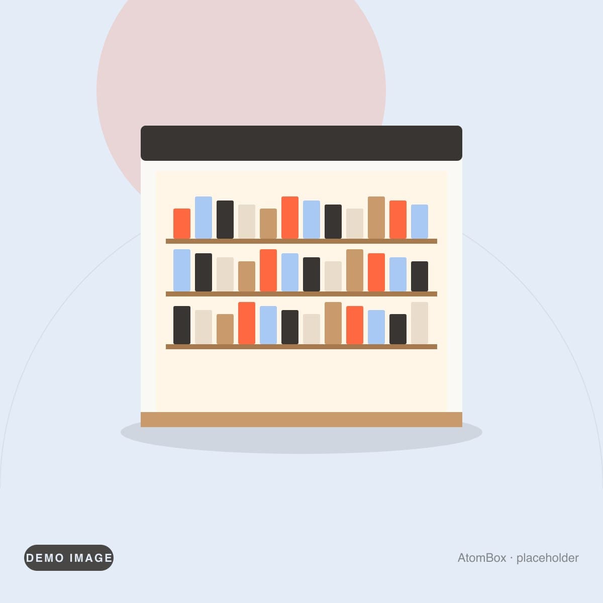 Demo illustration standing in for: Miniature bookshop with lit windows and packed shelves